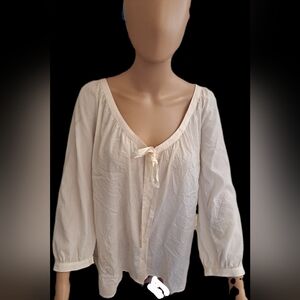 Kate Hill Silk Stretch Cream Blouse with Tie Accent